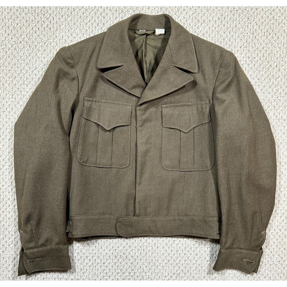 Vtg US Army Jacket 36R Green 40s Military Ike Wool Field OD Security Sportswear